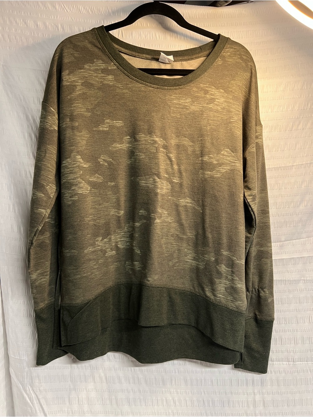 Avia Olive Green Women's Lightweight camo Crewneck Sweater